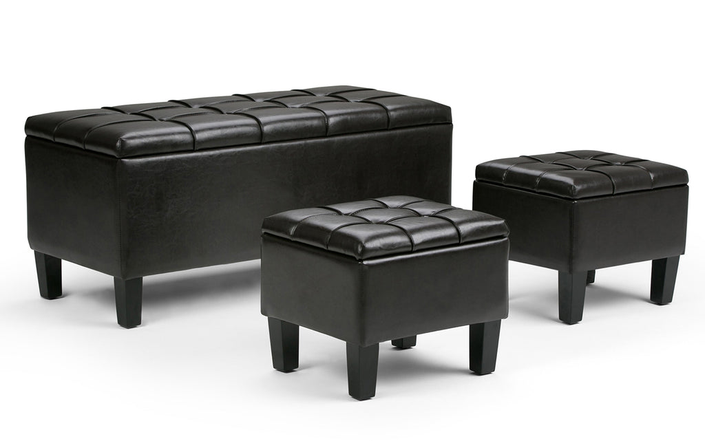 Dover 3 Pc Storage Ottoman in Vegan Leather