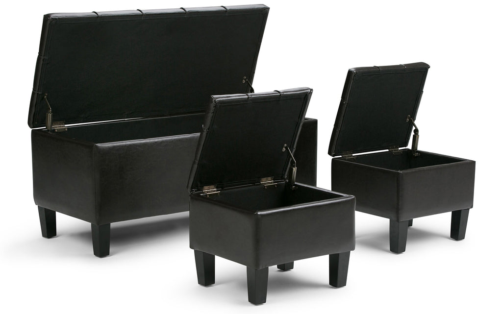 Dover 3 Pc Storage Ottoman in Vegan Leather