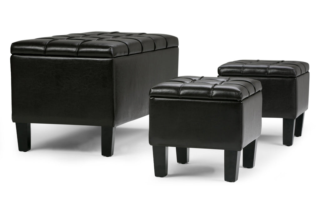 Dover 3 Pc Storage Ottoman in Vegan Leather