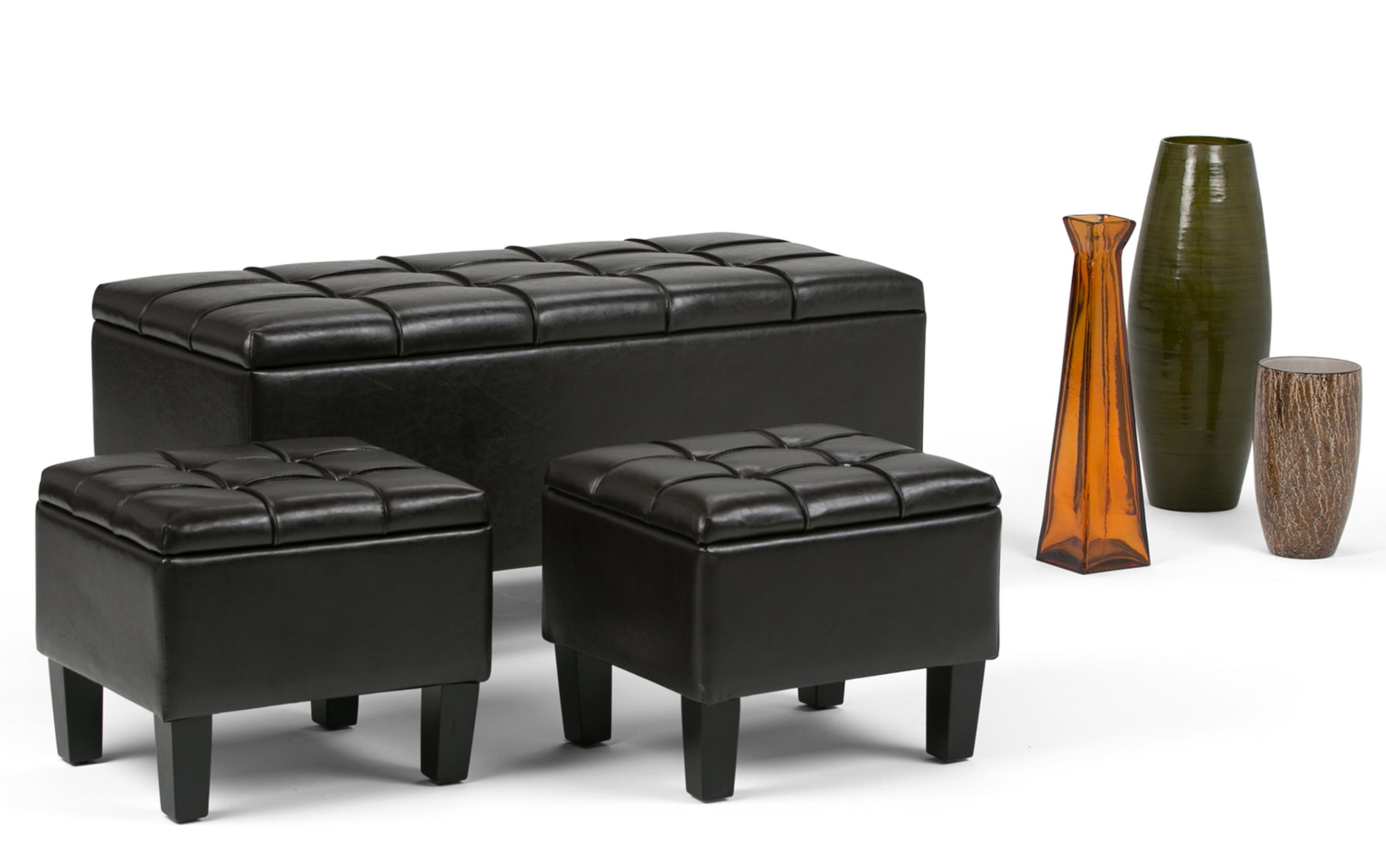 Dover 3 Pc Storage Ottoman in Vegan Leather
