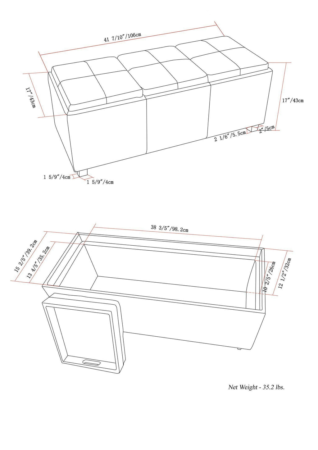 Avalon 3 Trays Ottoman in Vegan Leather