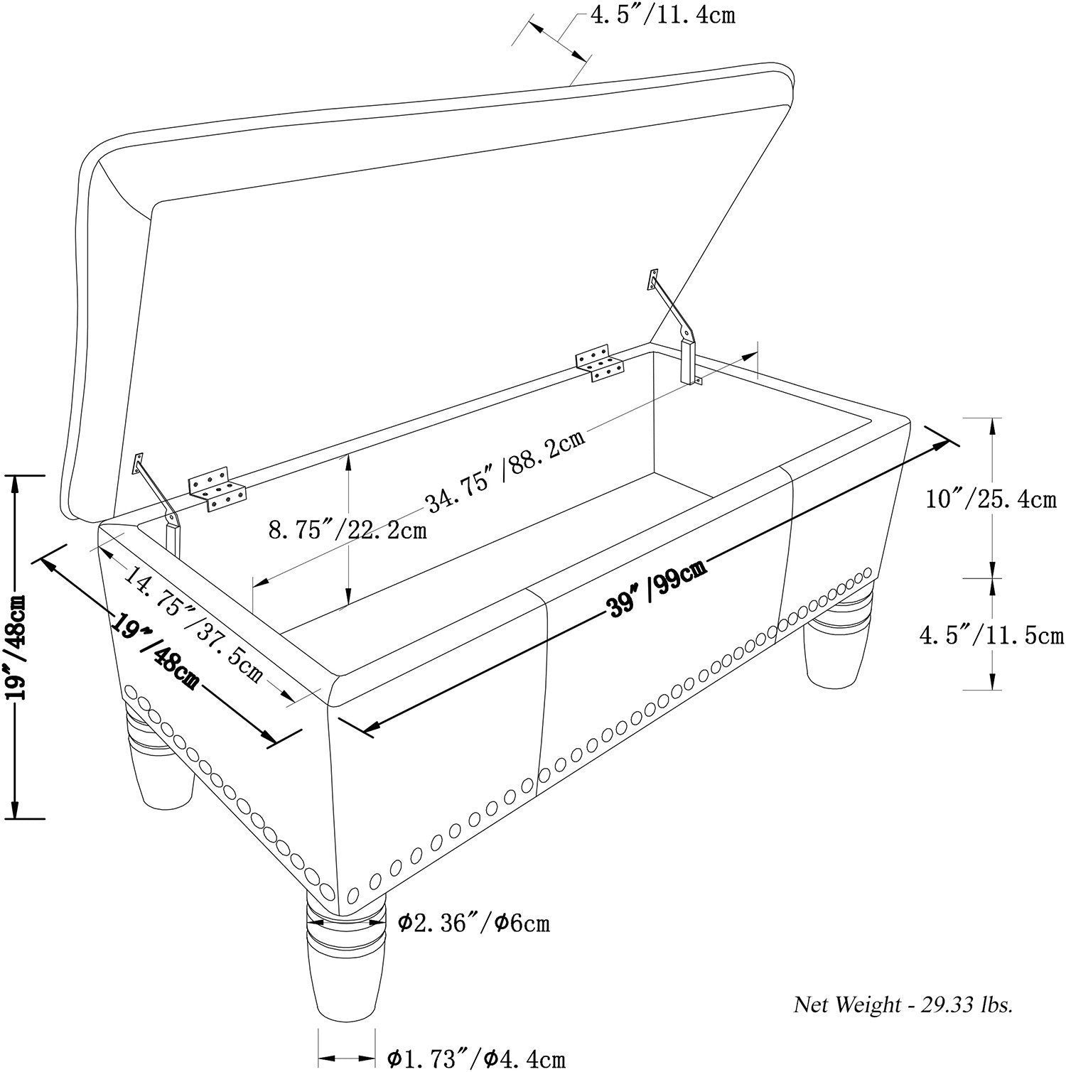 Emily Storage Ottoman in Vegan Leather