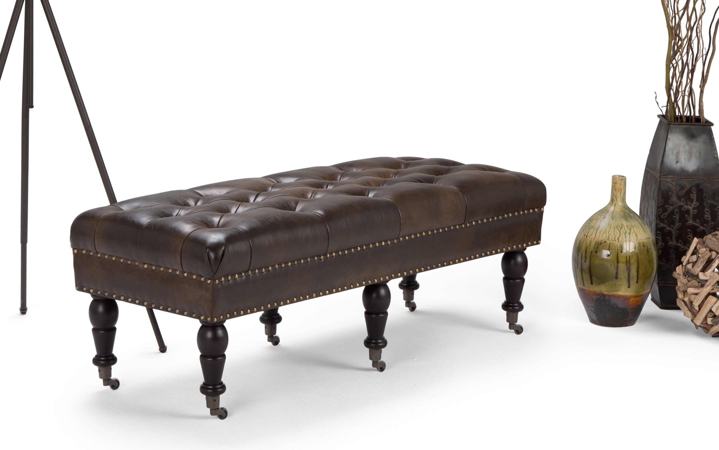 Henley Ottoman Bench in Distressed Vegan Leather