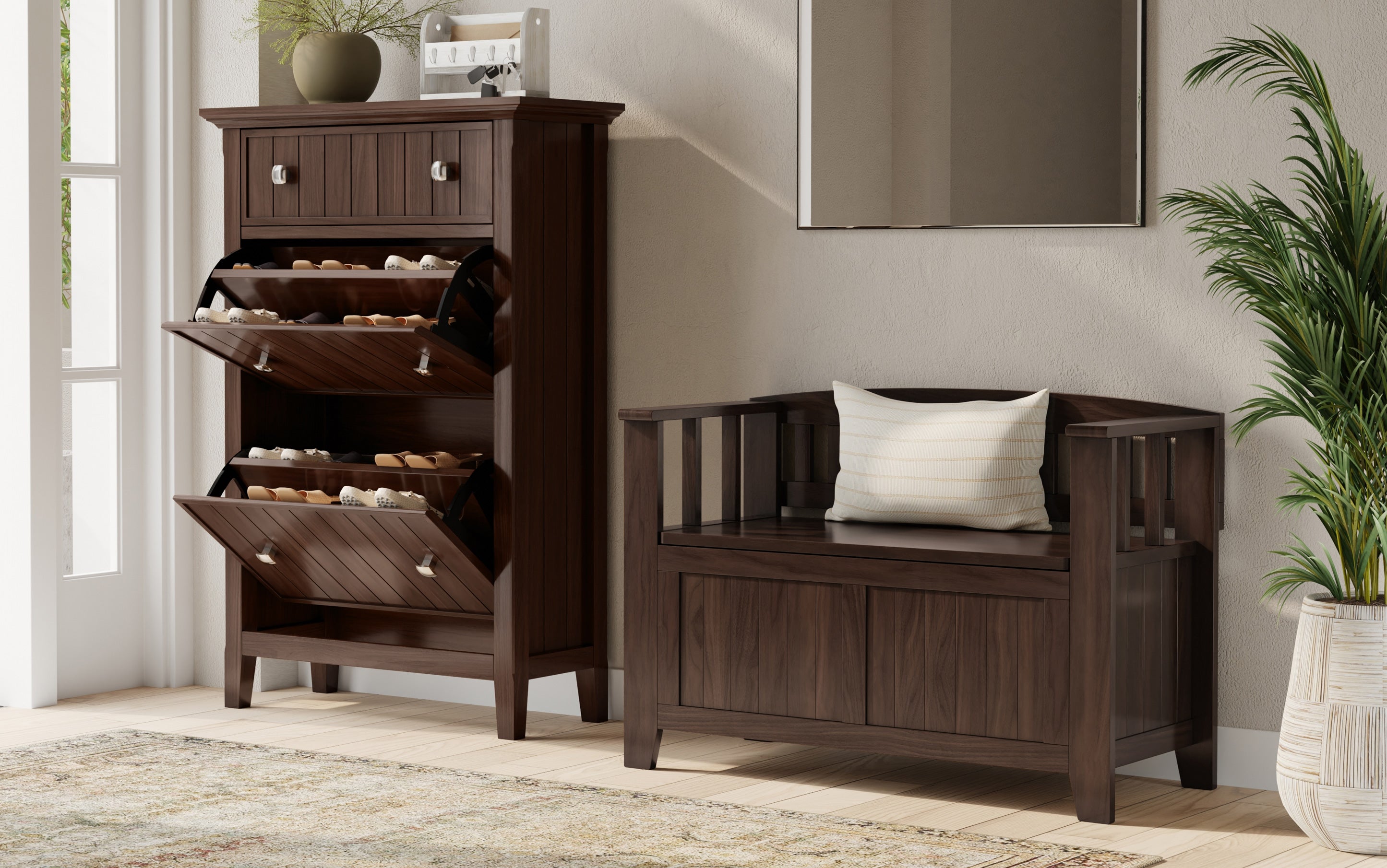 Acadian 36-inch Storage Bench and 32-inch Shoe Cabinet