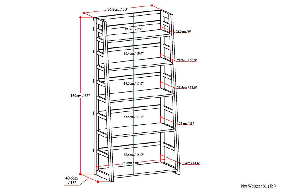 Acadian 30 inch 5 Shelf Ladder Bookcase (Set of 2)