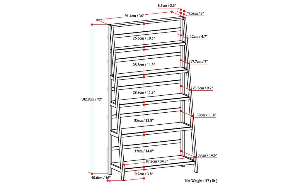 Acadian 36 inch 5 Shelf Ladder Bookcase (Set of 2)
