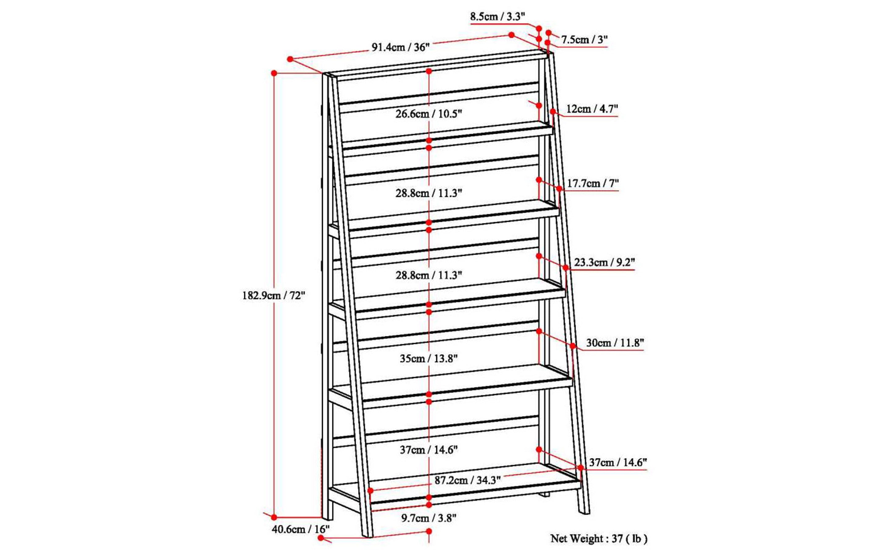 Acadian 36 inch 5 Shelf Ladder Bookcase (Set of 2)