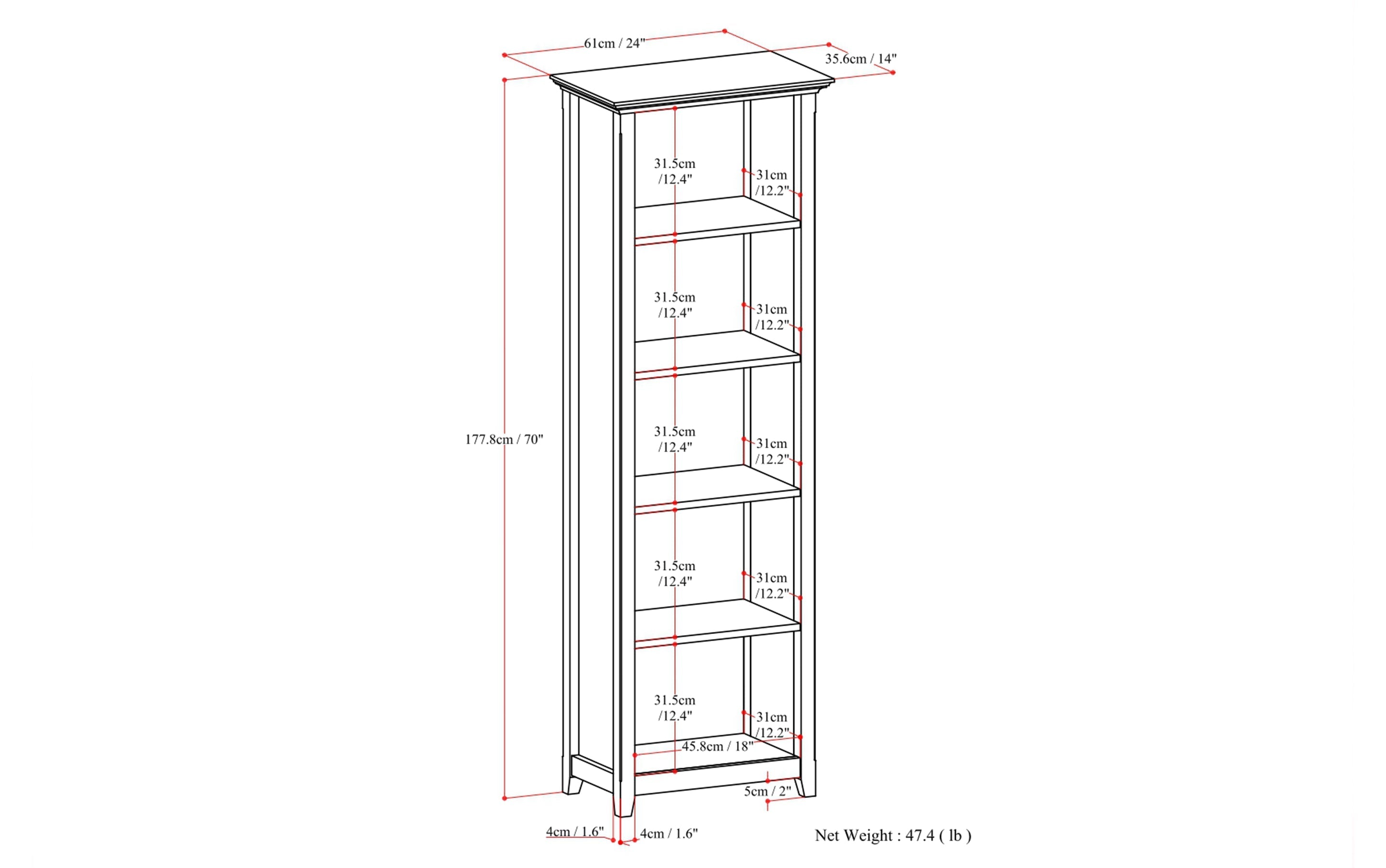Amherst 54 inch TV Stand with 24 inch 5 Shelf Bookcases (Set of 3)