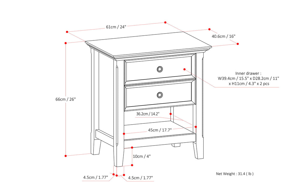 Amherst 24 inch Bedside Table (Set of 2)