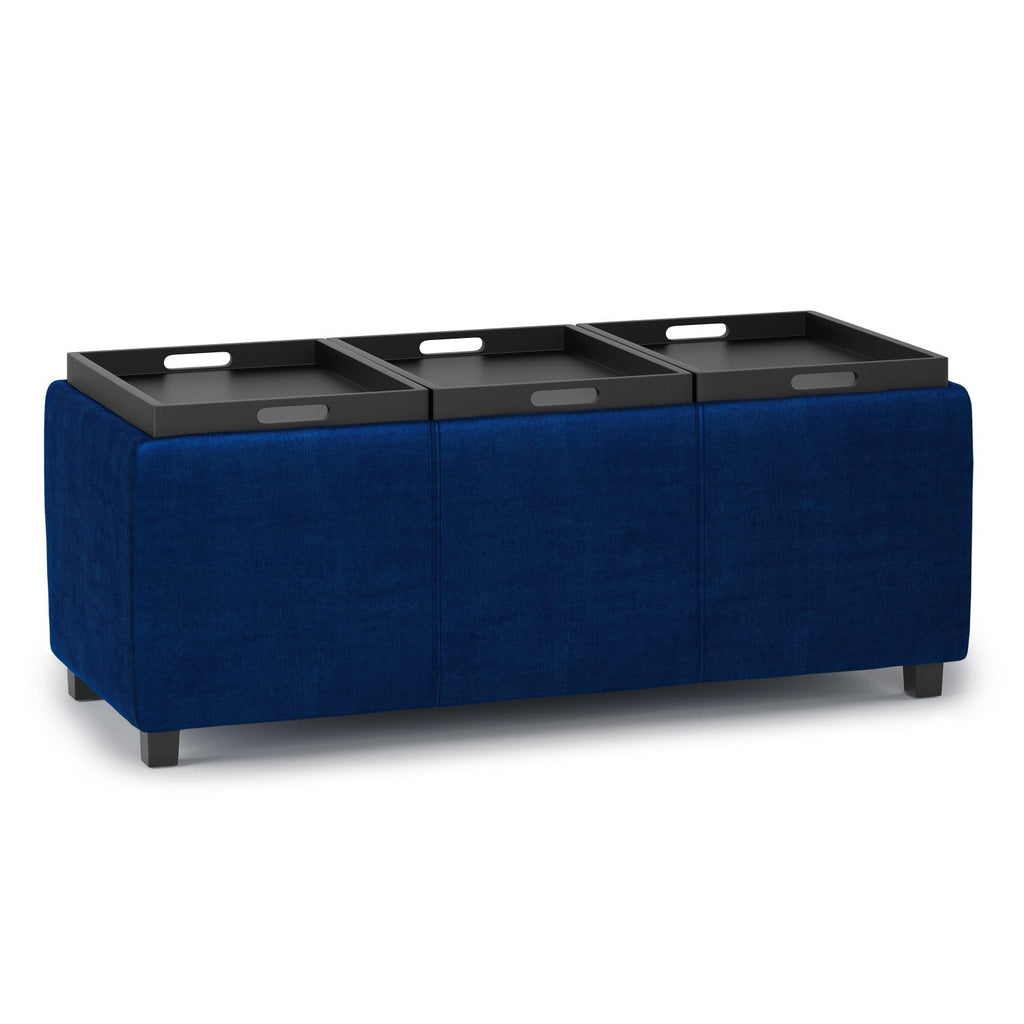 Avalon 3 Trays Ottoman in Velvet Fabric