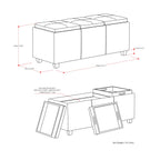 Avalon 3 Trays Ottoman in Velvet Fabric