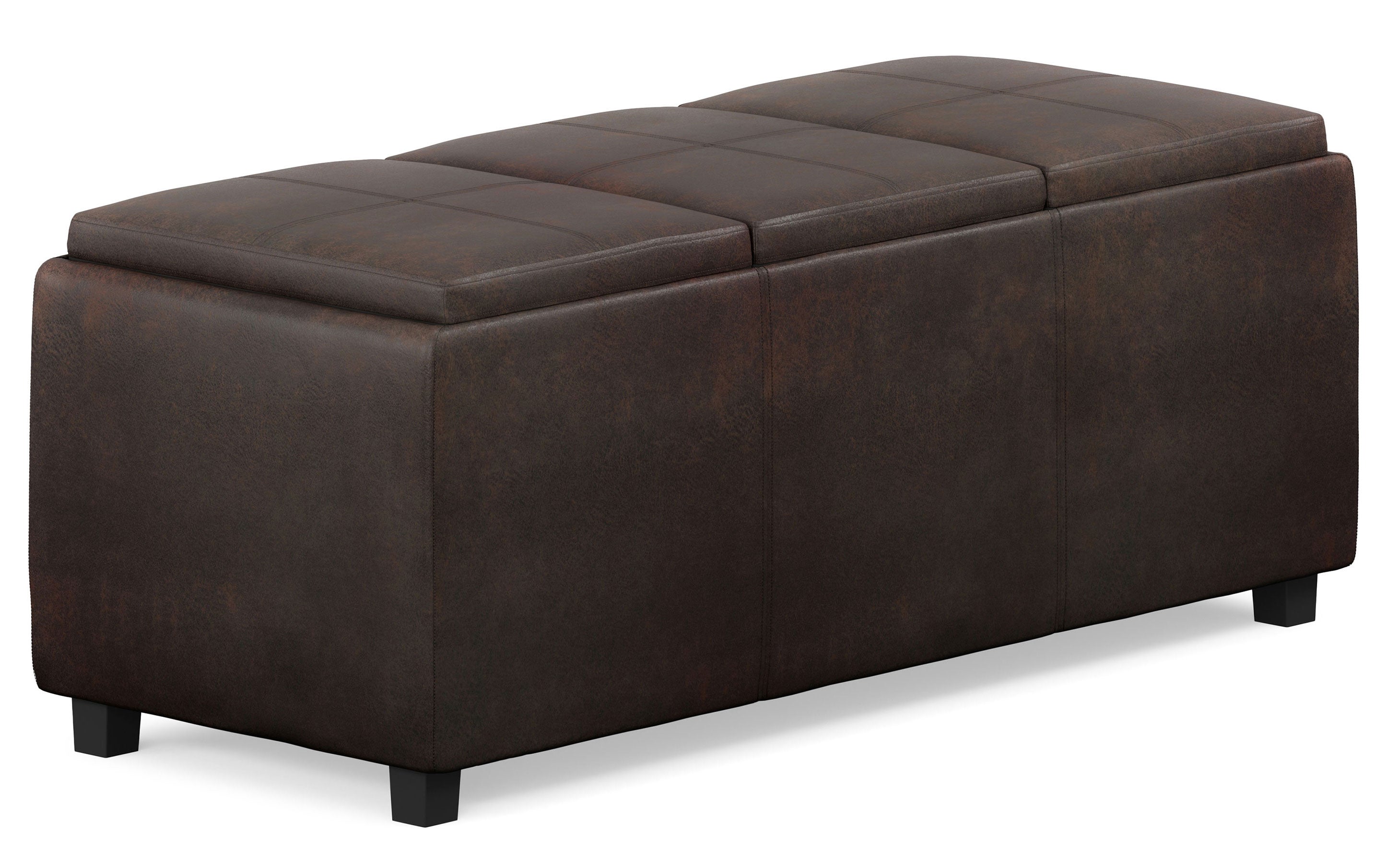 Avalon 3 Trays Ottoman in Distressed Vegan Leather
