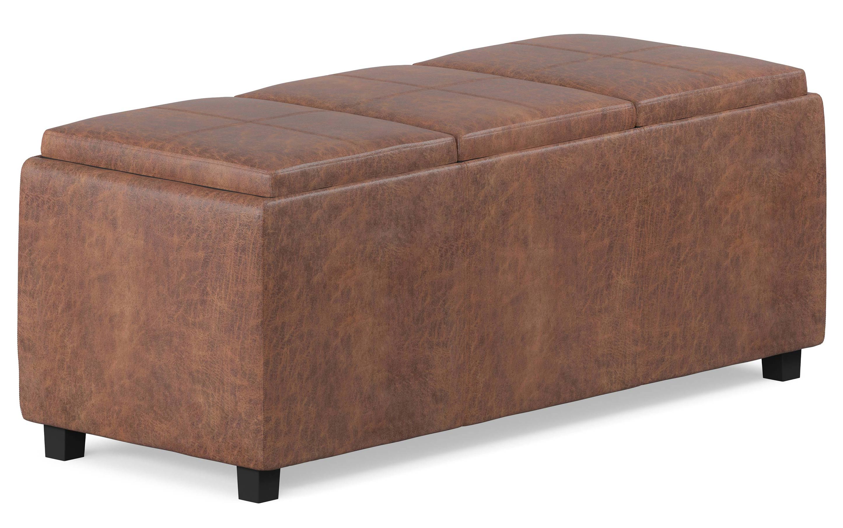 Avalon 3 Trays Ottoman in Distressed Vegan Leather