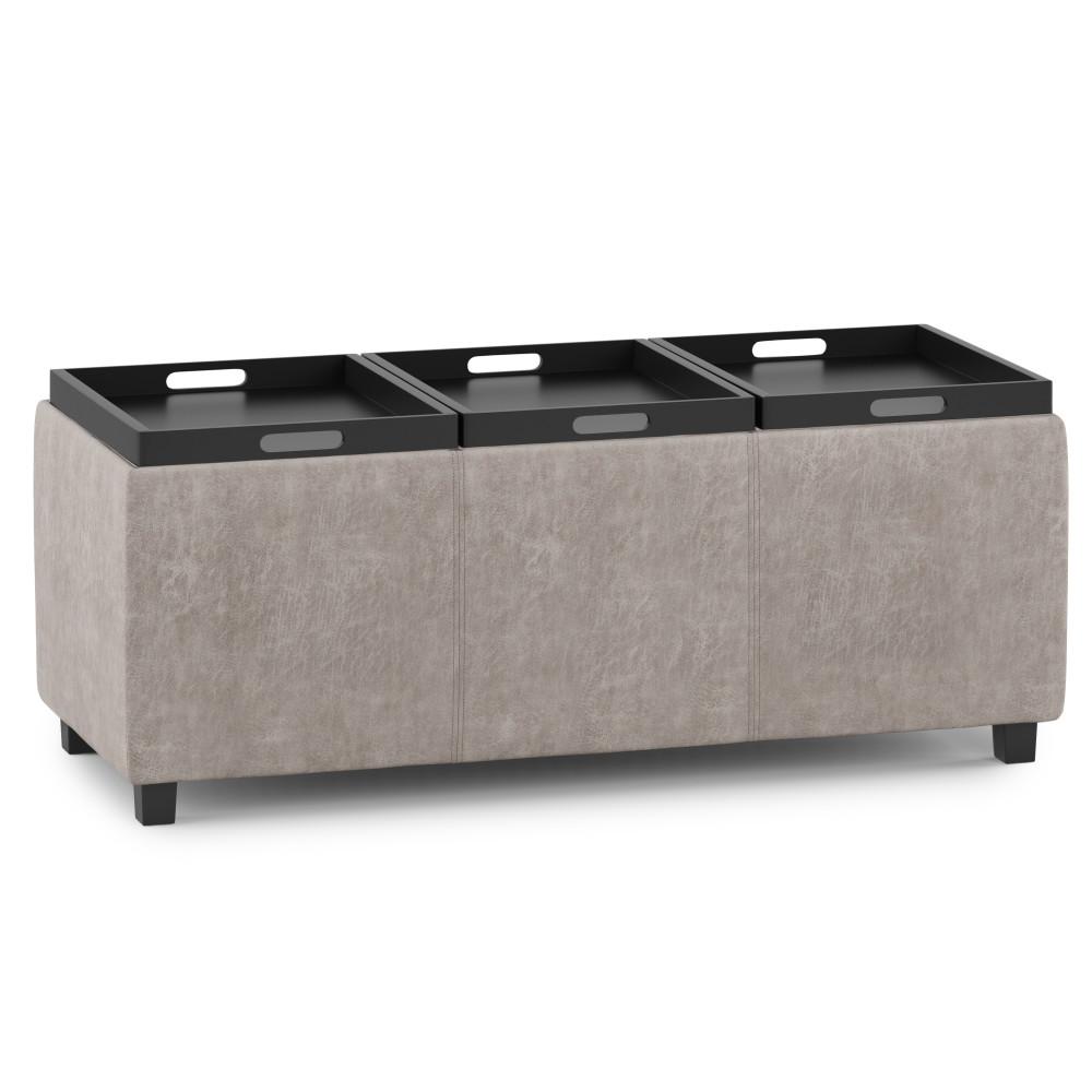 Avalon 3 Trays Ottoman in Distressed Vegan Leather