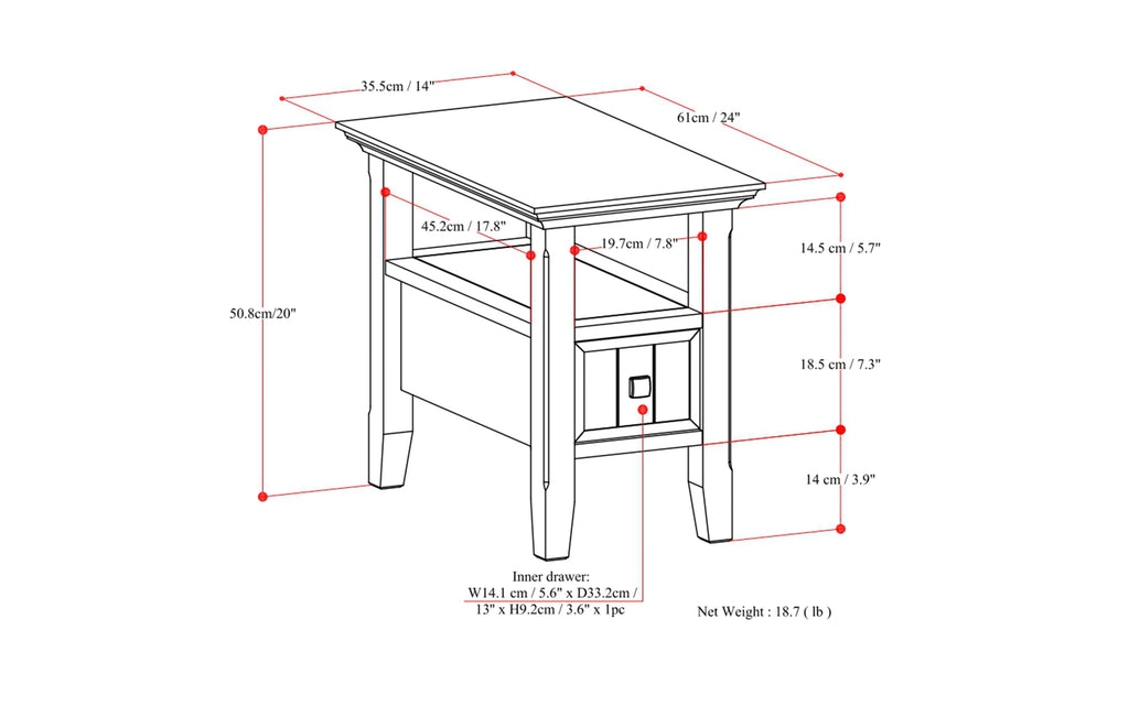 Acadian Narrow Side Table with Drawer