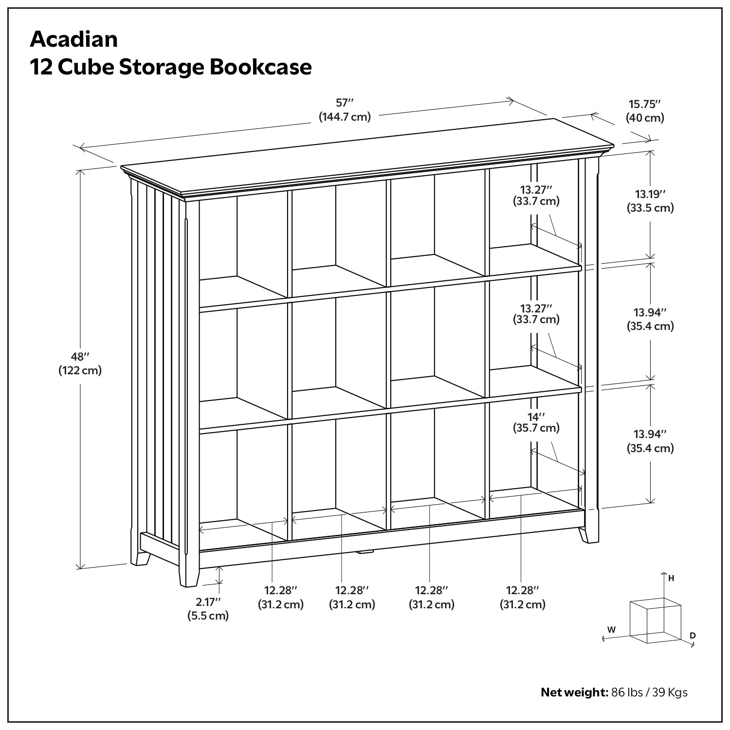 Acadian 12 Cube Bookcase