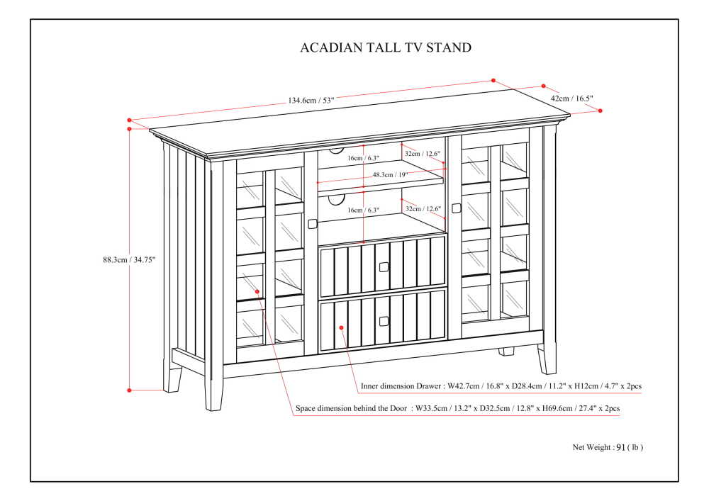 Acadian Tall TV Media Stand