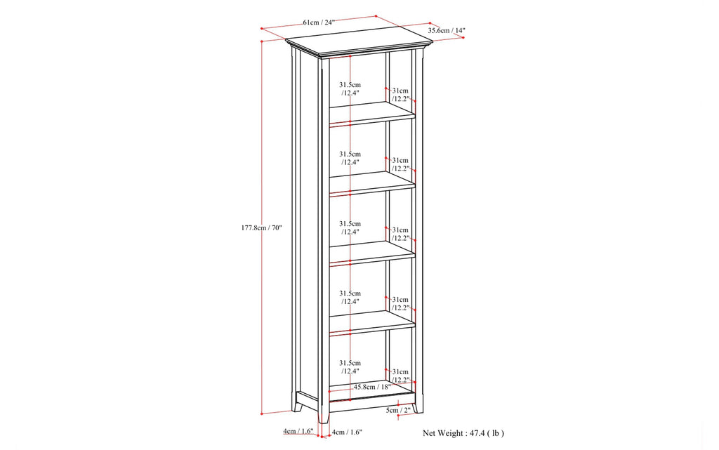 Amherst 24 inch 5 Shelf Bookcase