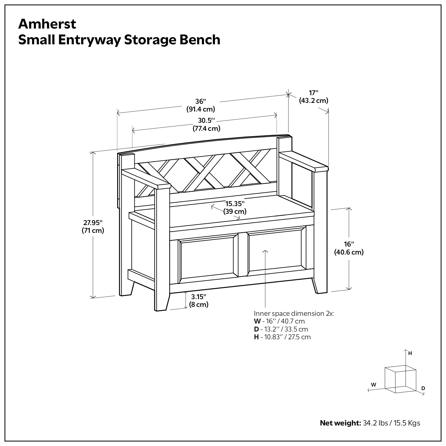 Amherst Small Entryway Storage Bench