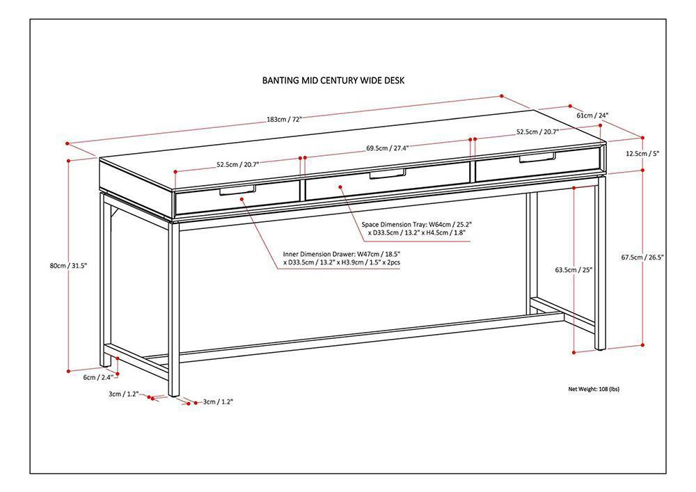 Banting Mid Century Wide Desk in Rubberwood