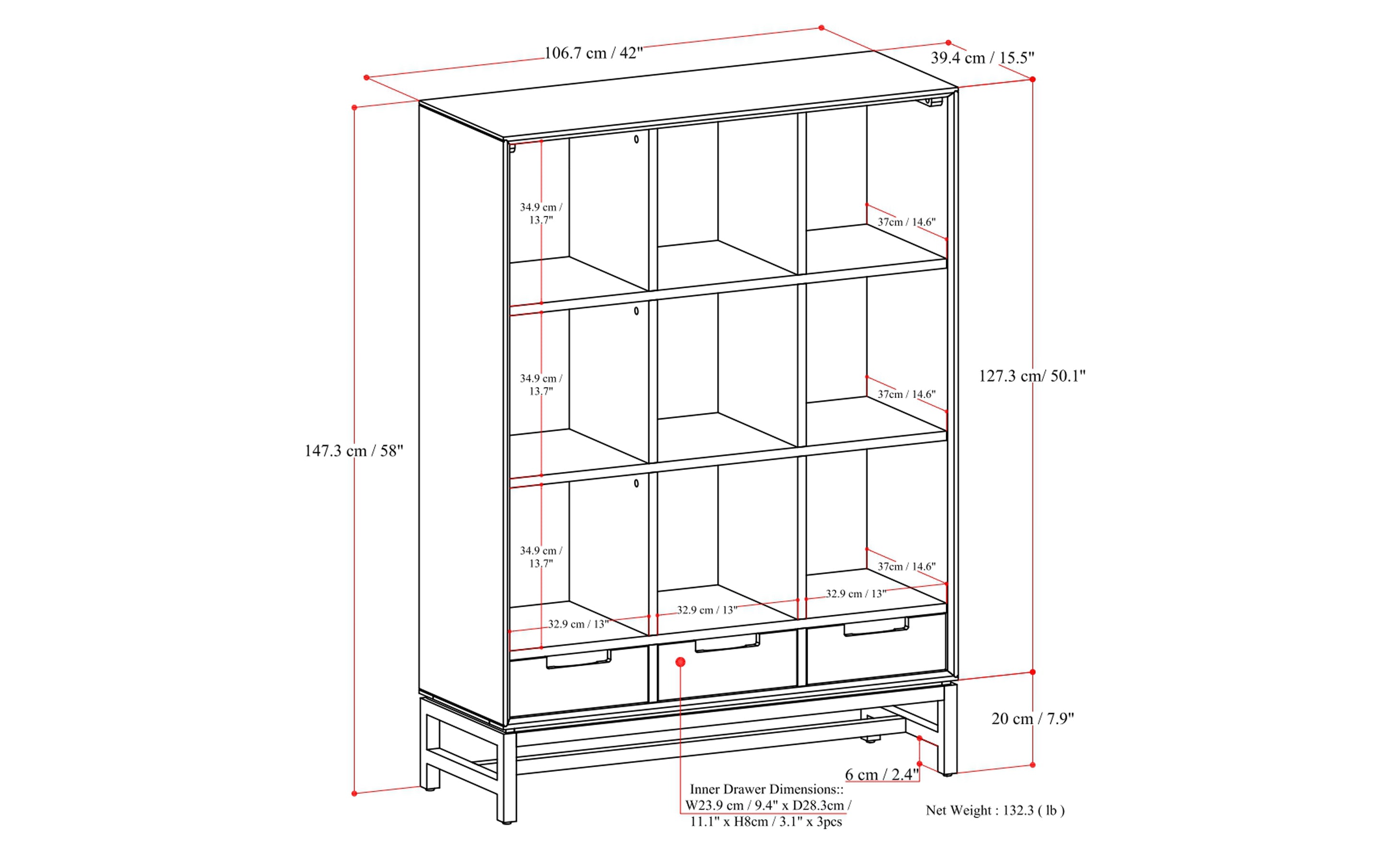 Banting 9 Cube Bookcase with Drawers