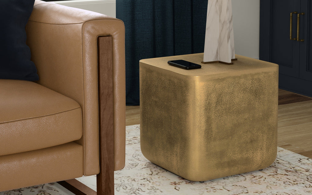 Bassett Cast Aluminum Side Table in Antique Brass