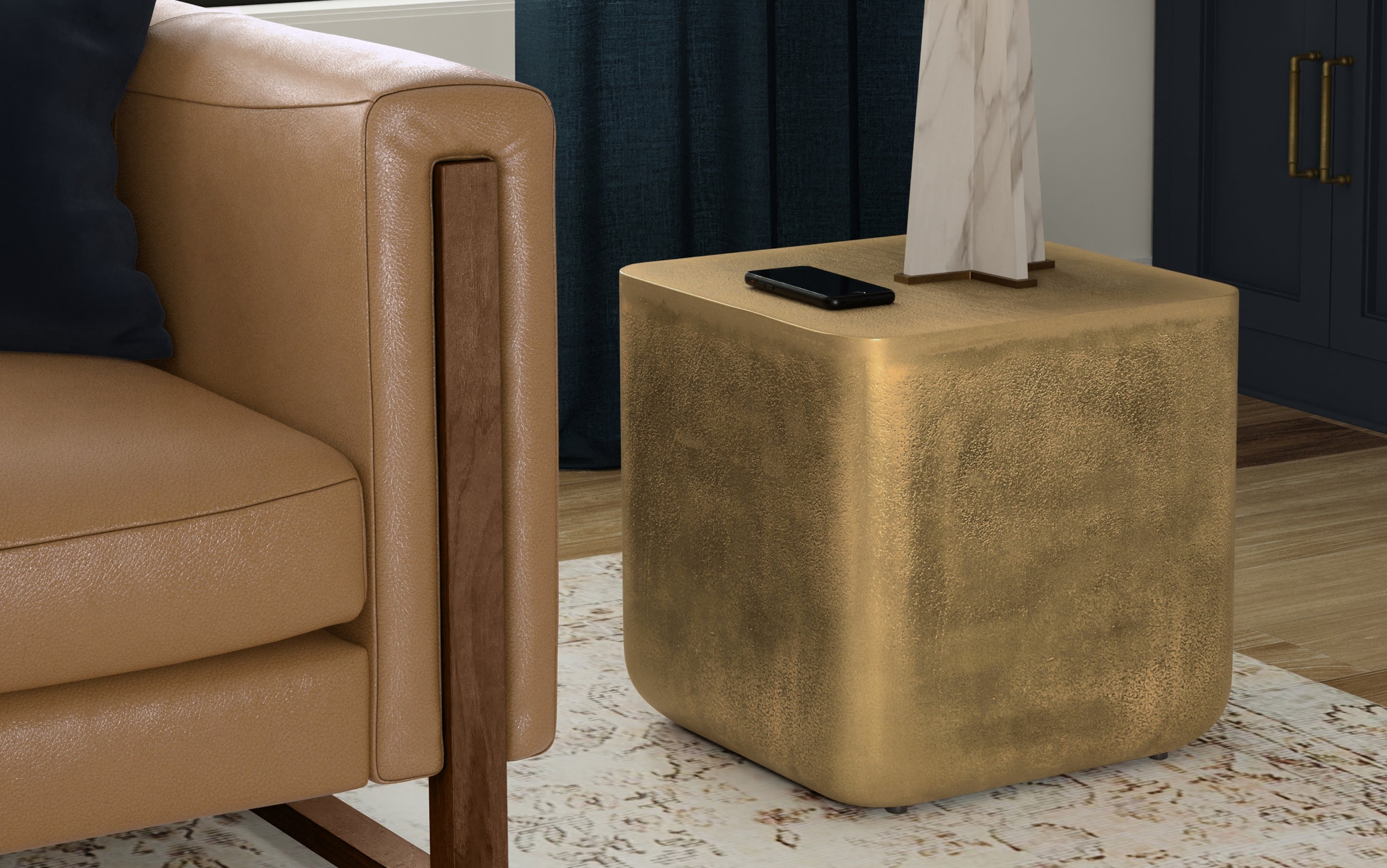 Bassett Cast Aluminum Side Table in Antique Brass