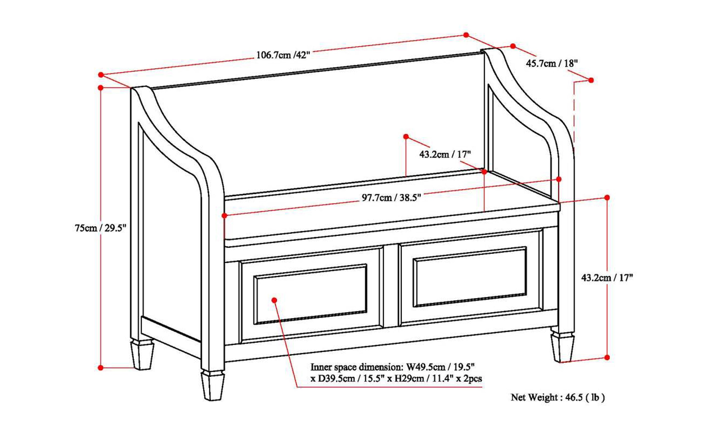 Connaught Entryway Storage Bench in Distressed Grey