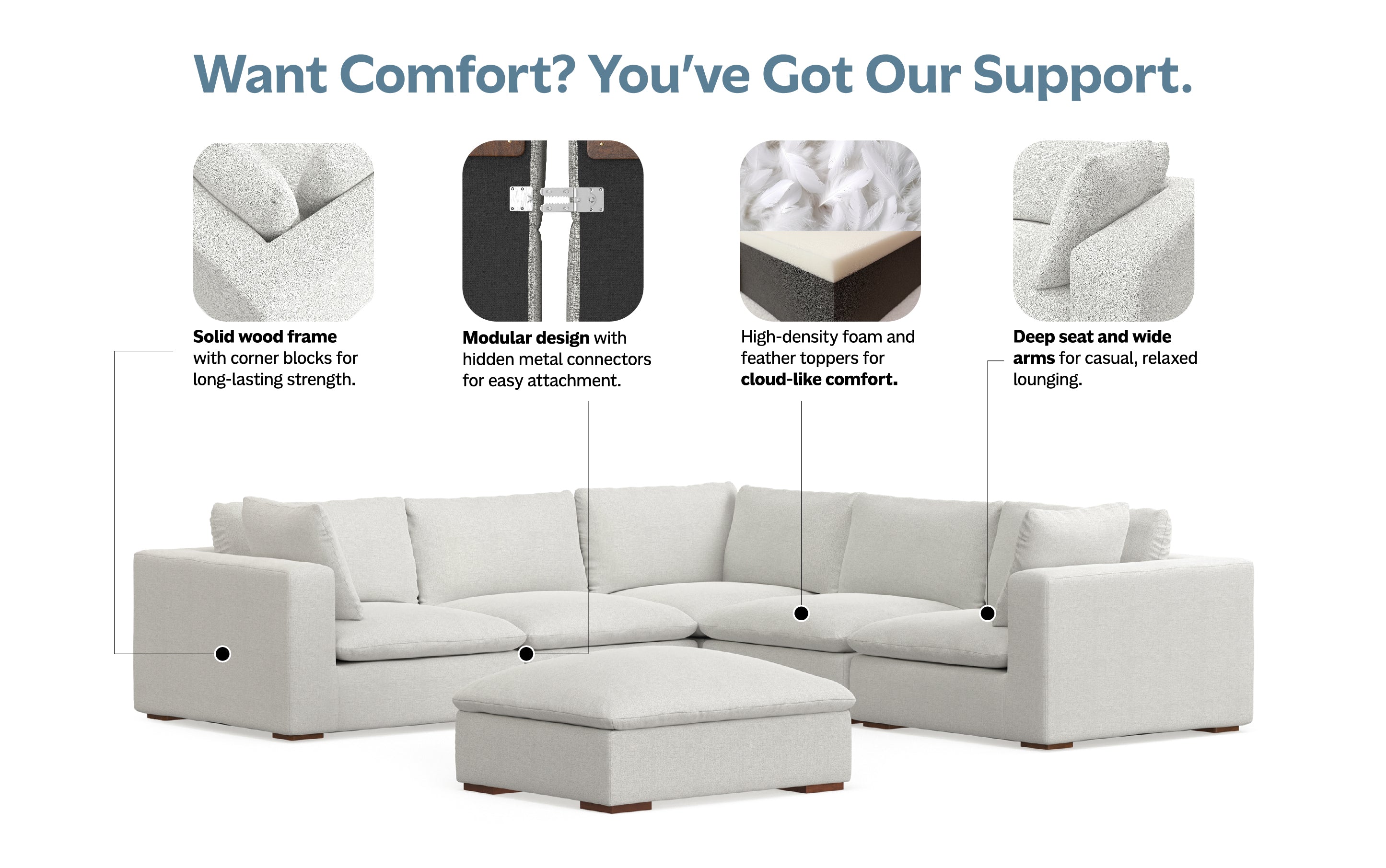 Jasmine Corner Sectional Sofa and Ottoman