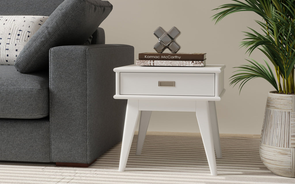 Draper Mid Century End Table in White