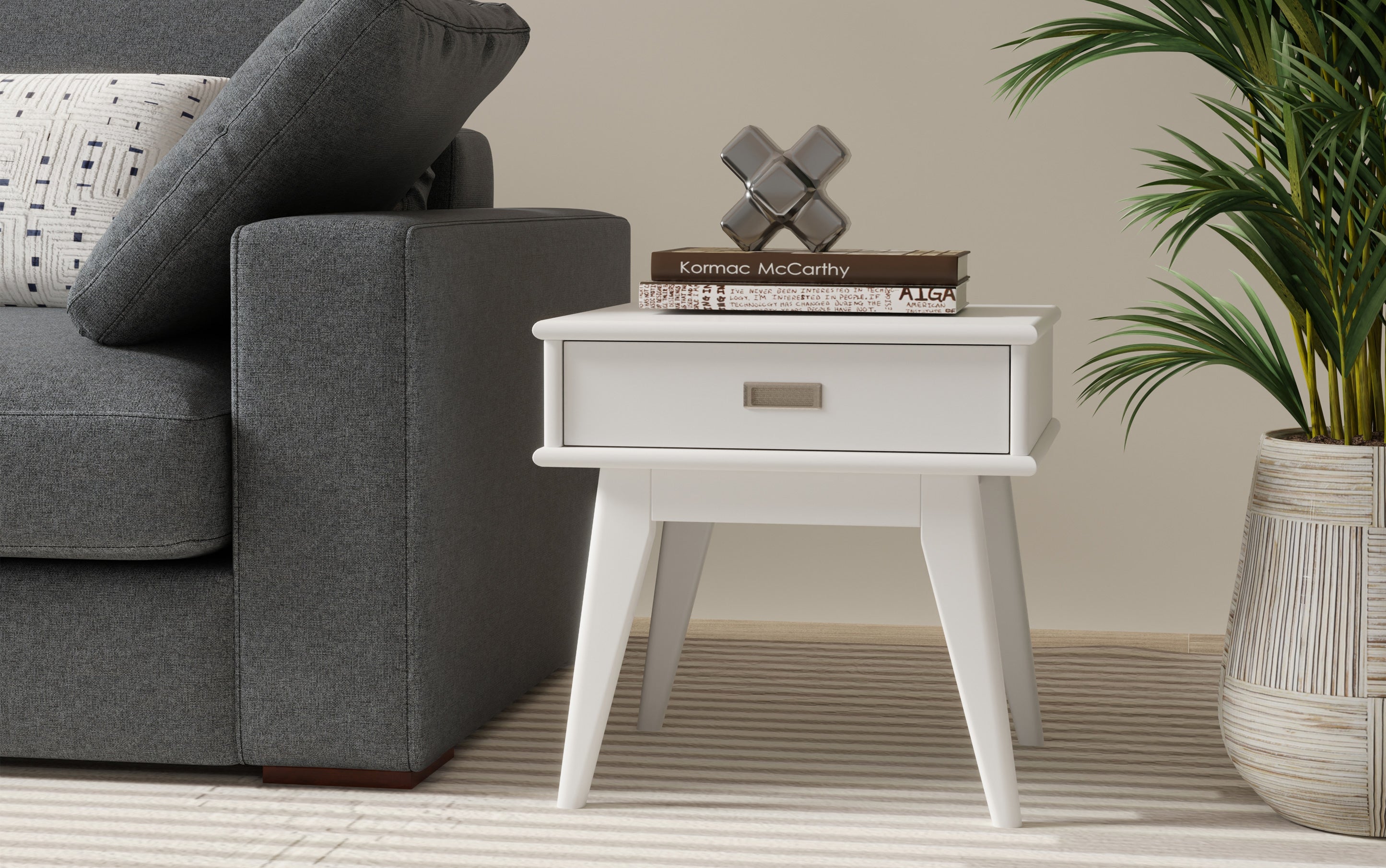 Draper Mid Century End Table in White