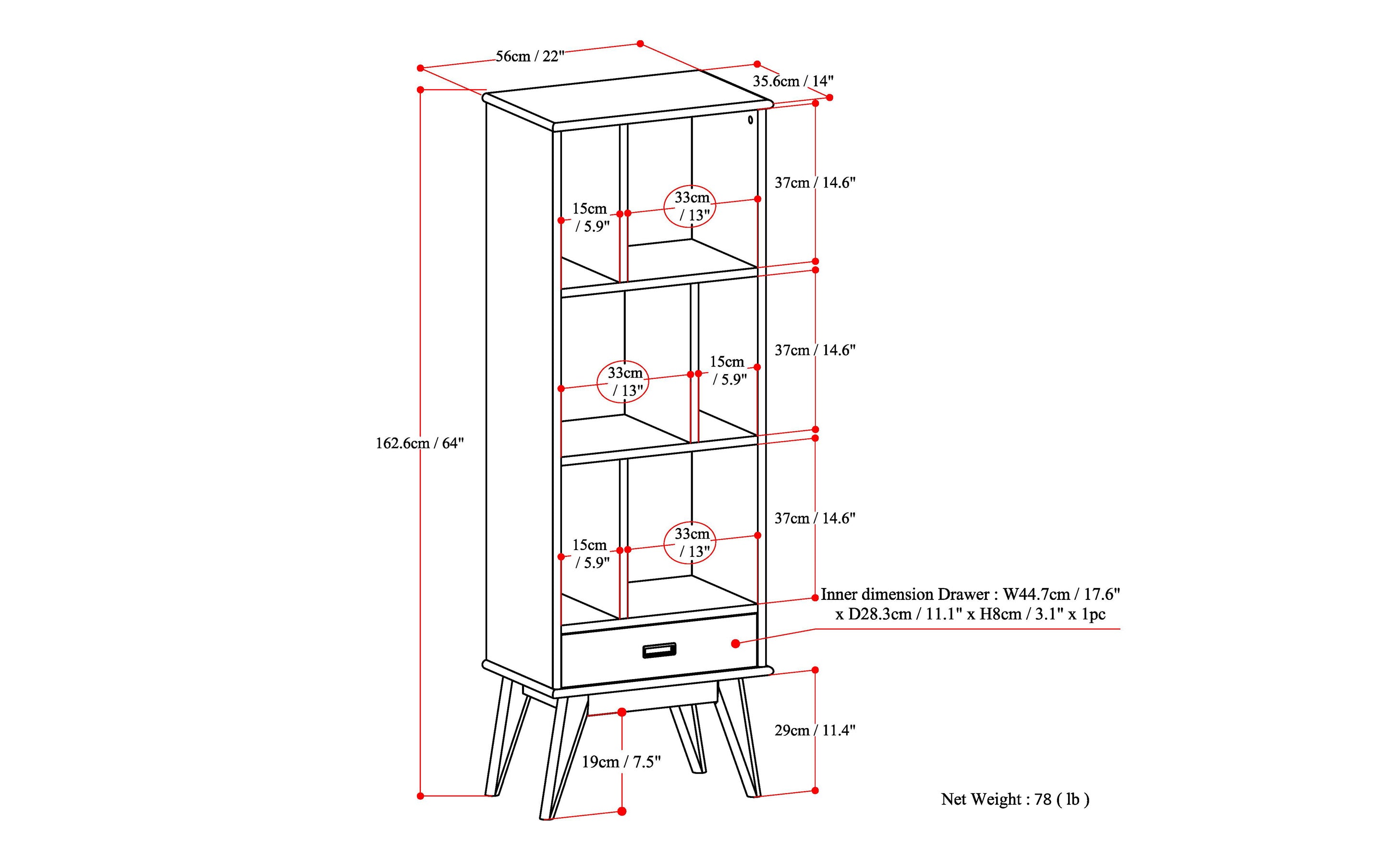 Draper Bookcase in White