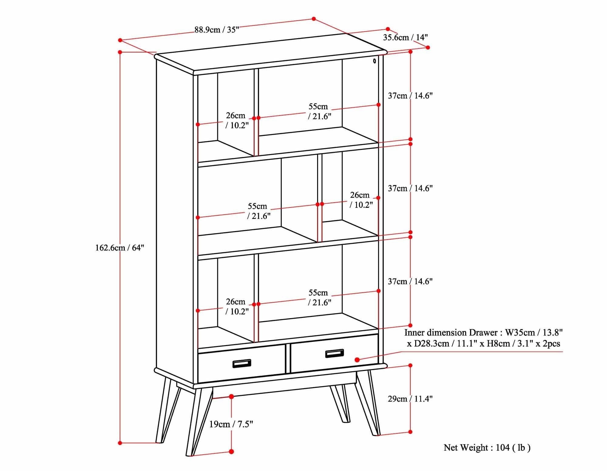 Draper Wide Bookcase in White