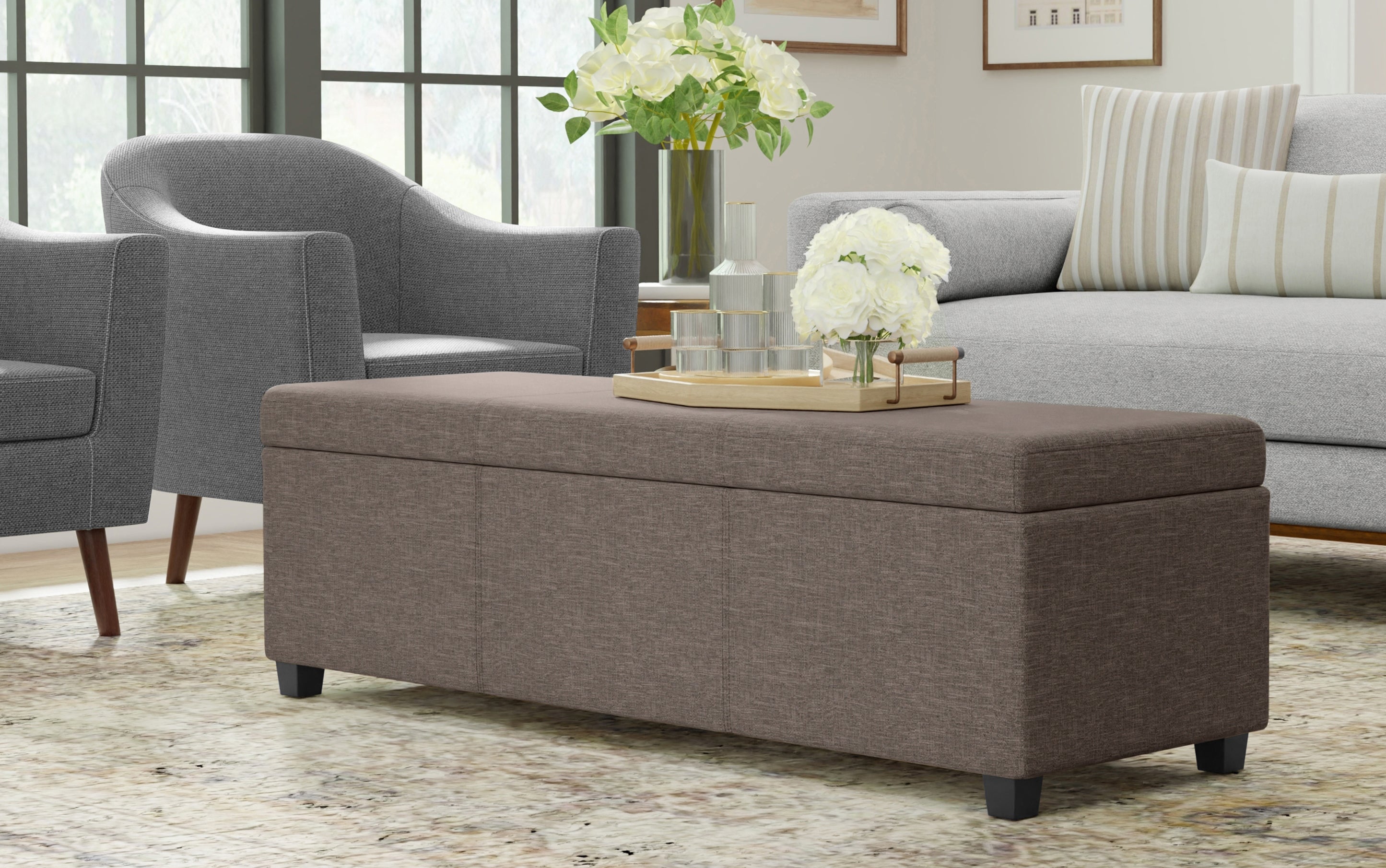 Avalon Extra Large Storage Ottoman in Linen