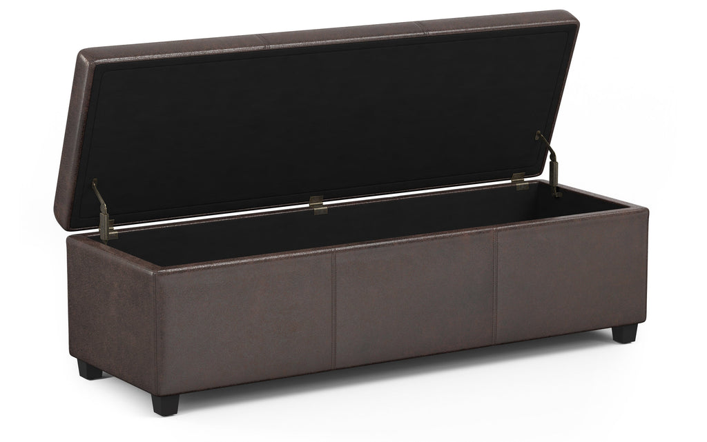 Avalon Extra Large Storage Ottoman in Distressed Vegan Leather