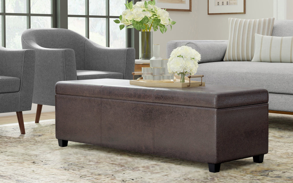 Avalon Extra Large Storage Ottoman in Distressed Vegan Leather