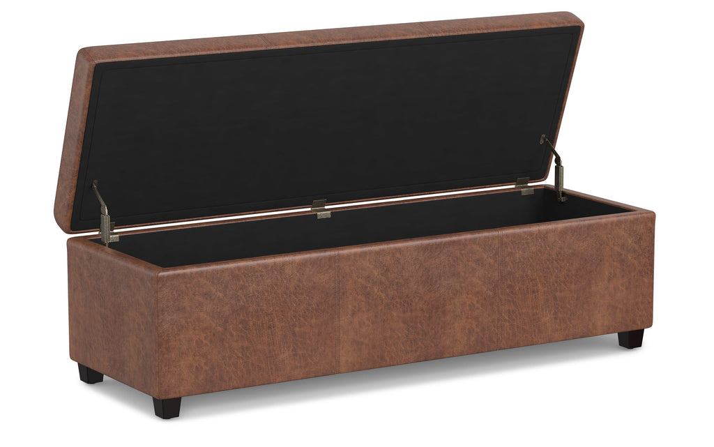 Avalon Extra Large Storage Ottoman in Distressed Vegan Leather
