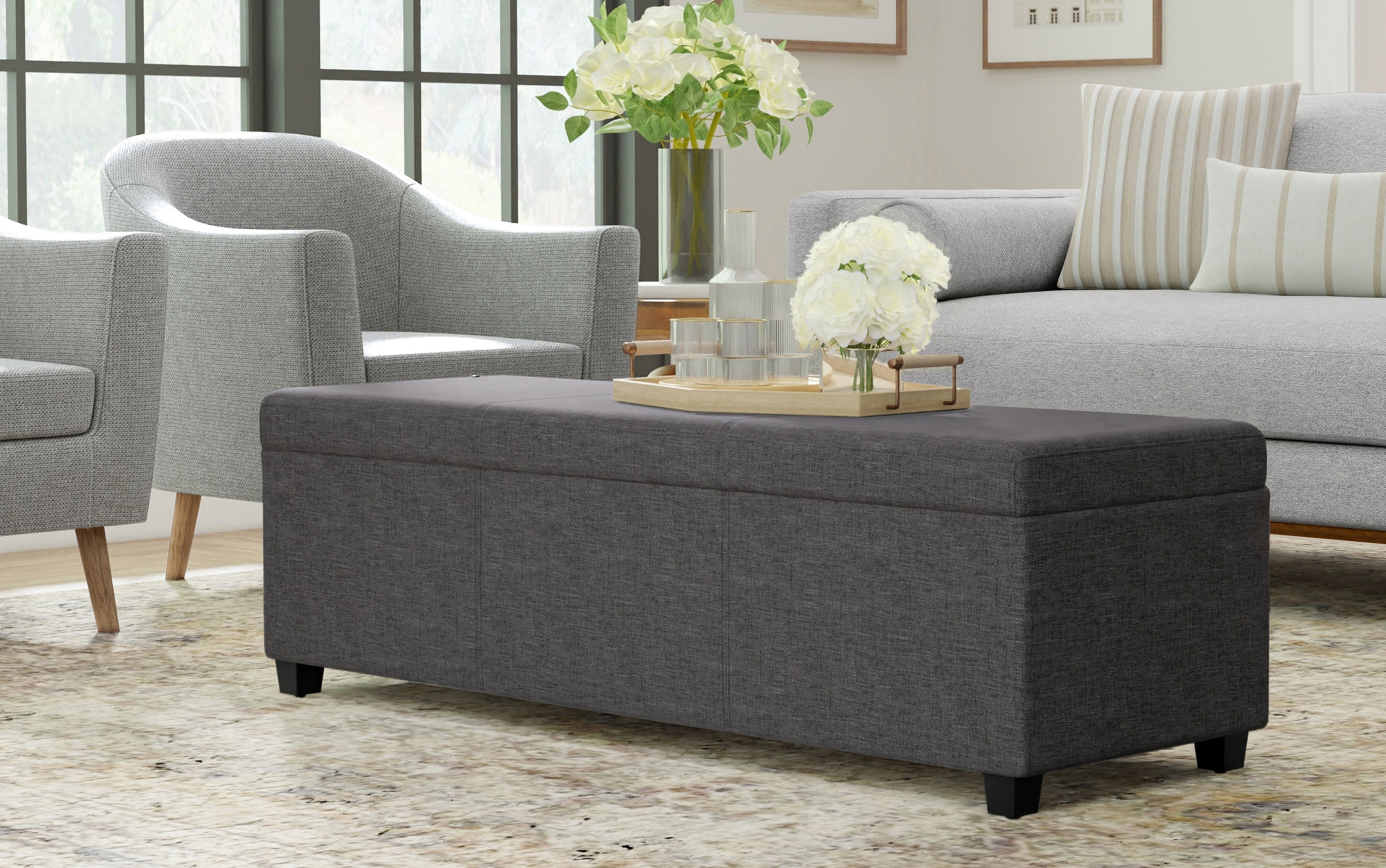 Avalon Extra Large Storage Ottoman in Linen