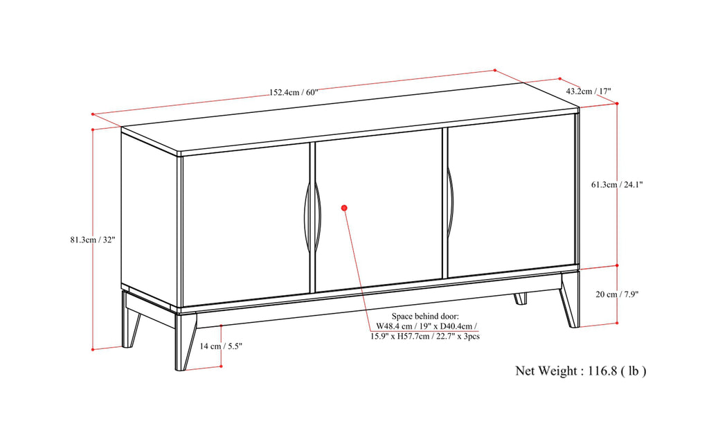 Harper 3 Door Sideboard Buffet / Storage Cabinet