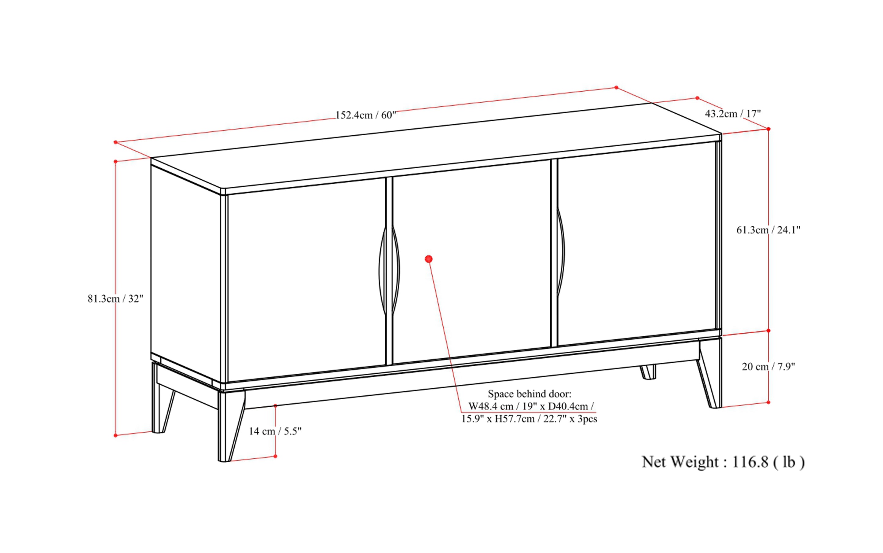 Harper 3 Door Sideboard Buffet / Storage Cabinet