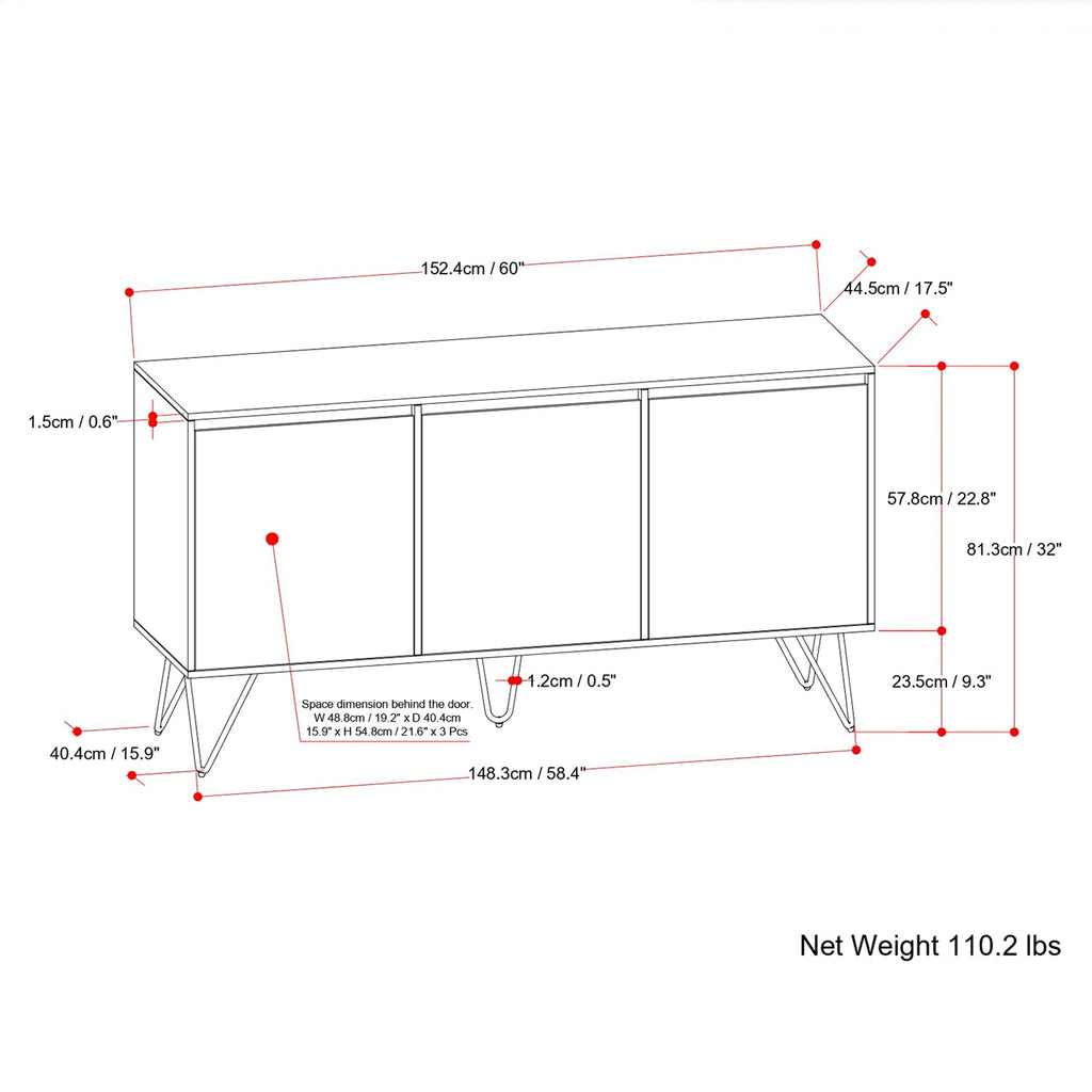 Hunter 3 Door Sideboard Buffet in Mango