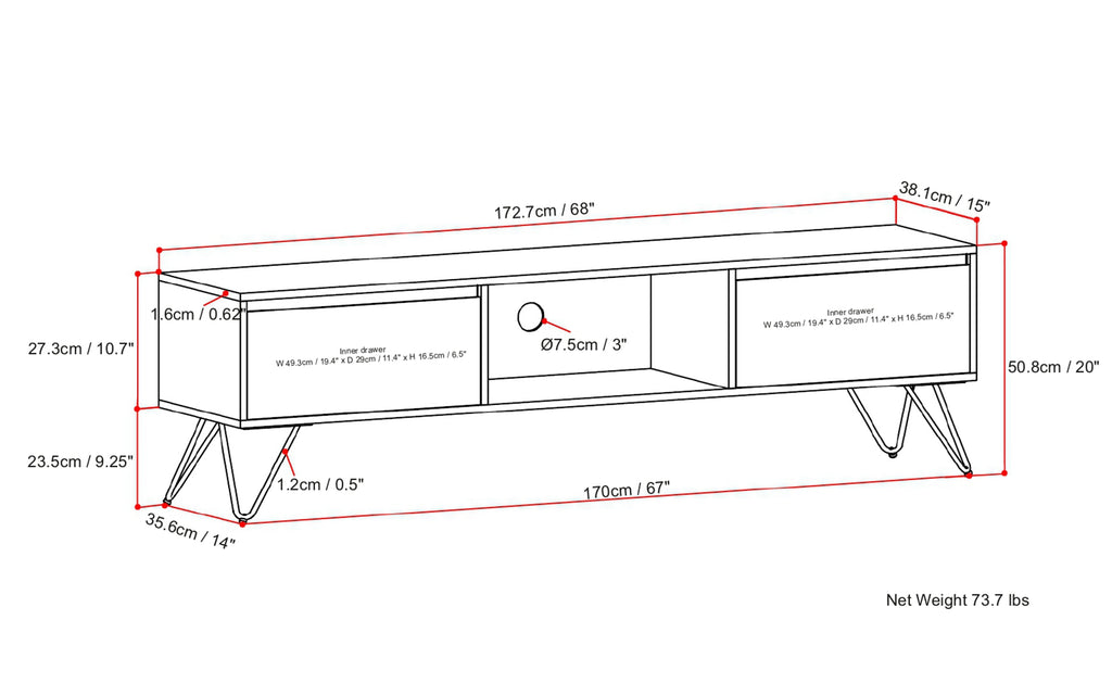 Hunter 68 inch TV Media Stand in Mango