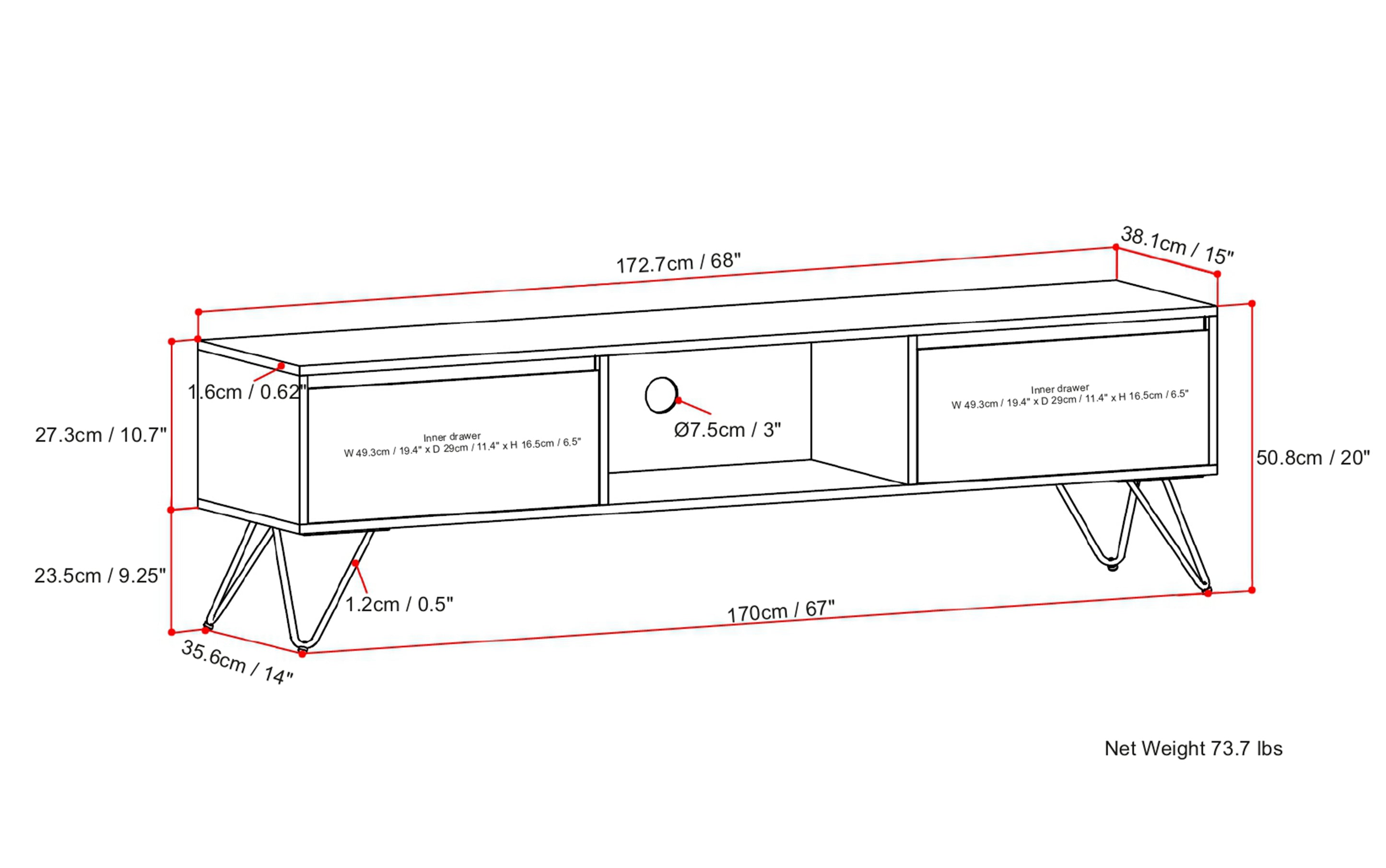 Hunter 68 inch TV Media Stand in Mango