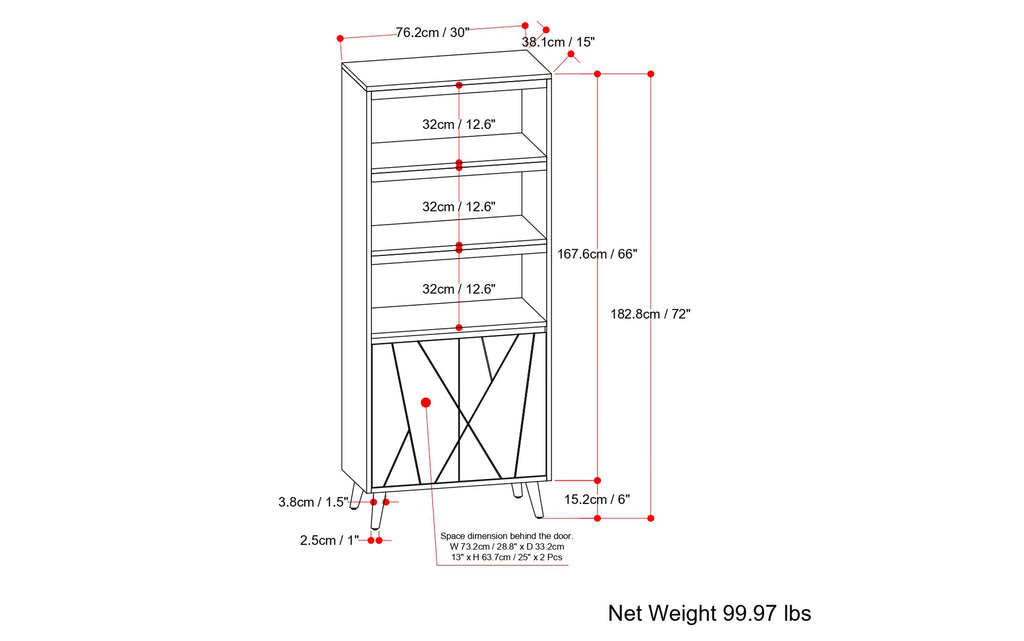 Jager Bookshelf with Doors in Mango