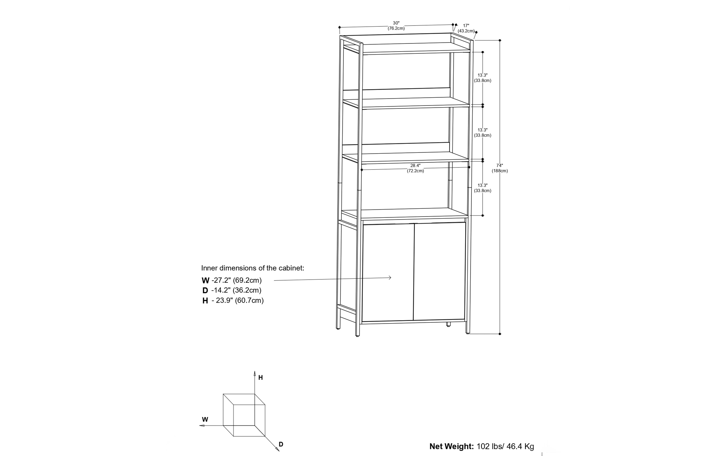 Kelsey Large Bookshelf with Cabinet