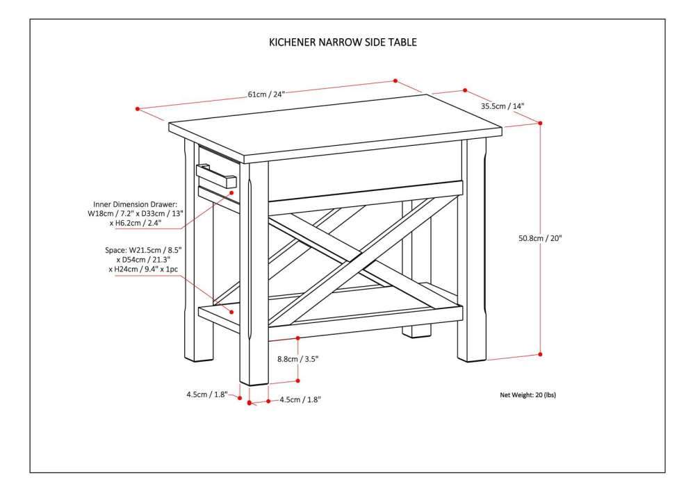 Kitchener Narrow End Table