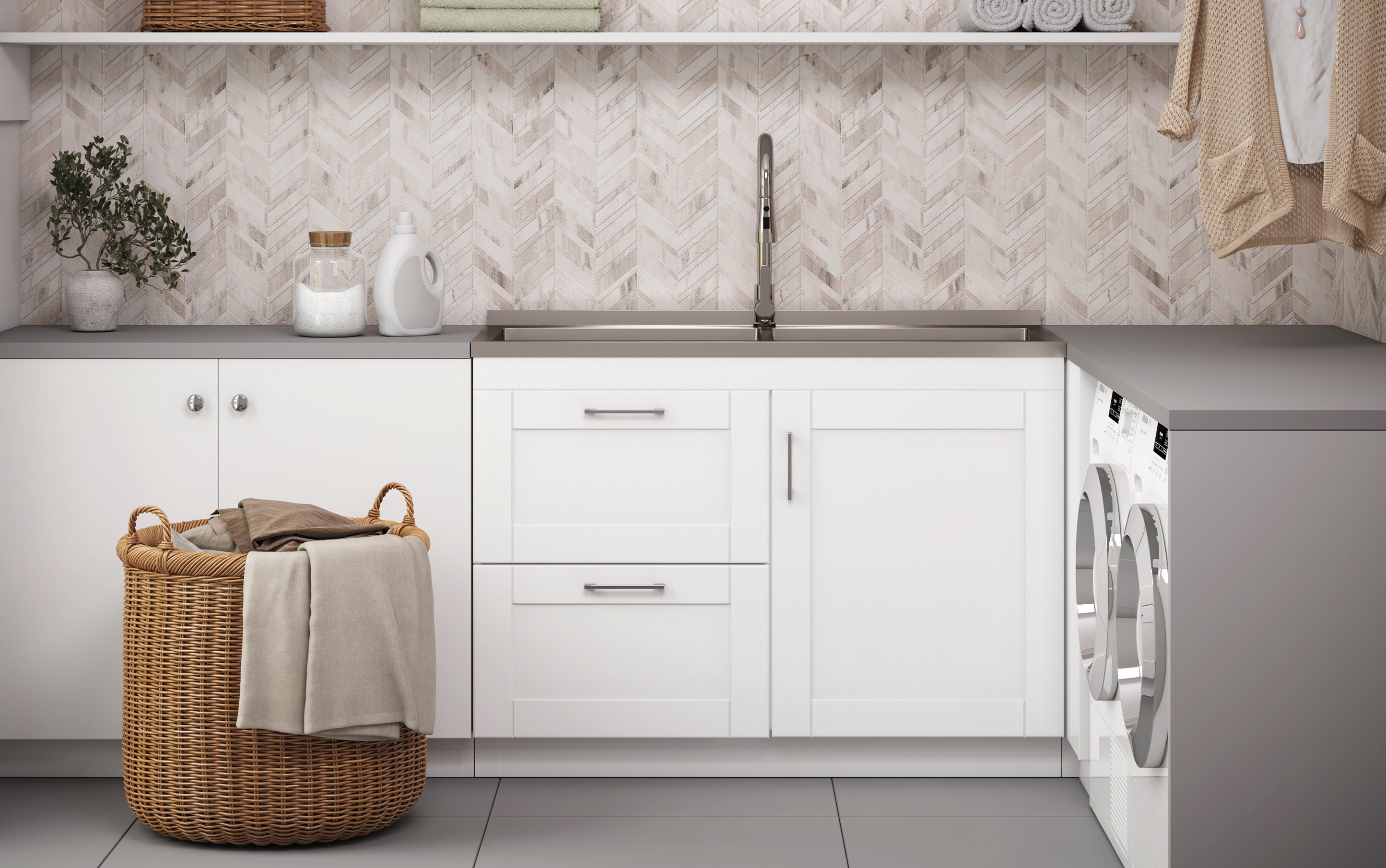 Modern Wide Shaker All-In-One 46 inch Laundry Utility Sink and Cabinet