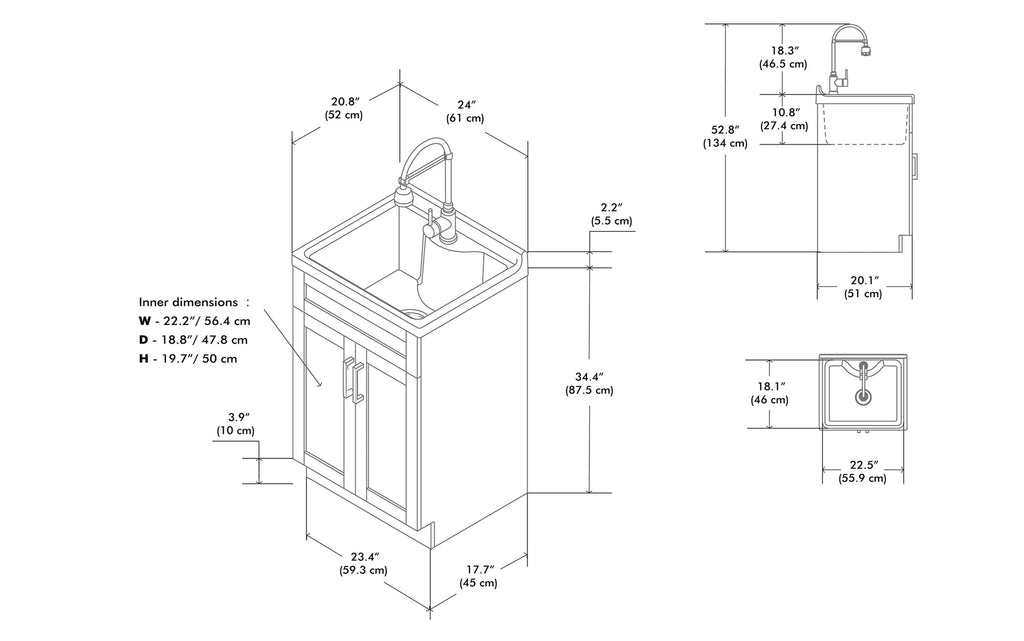 Hennessy All-In-One Deluxe 24-inch Laundry Utility Sink and Cabinet with ABS Sink