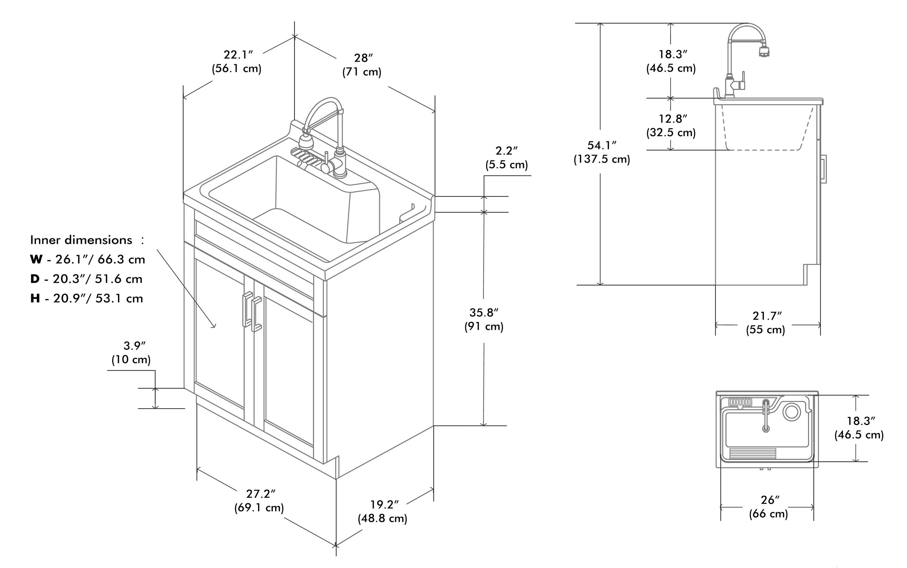 Hennessy All-In-One Deluxe 28-inch Laundry Utility Sink and Cabinet with ABS Sink
