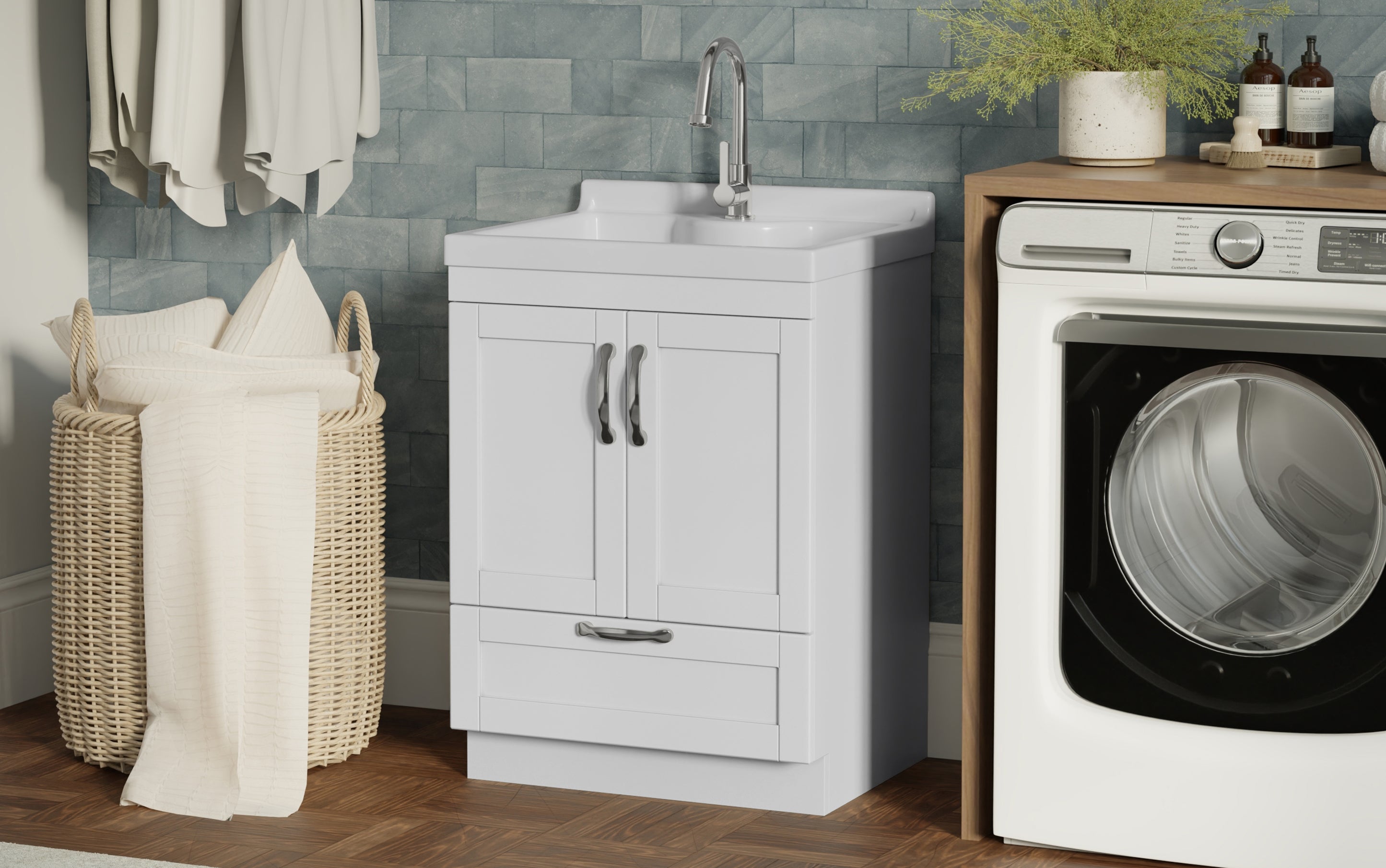 Maile All-In-One 24-inch Laundry Utility Sink and Cabinet with ABS Sink